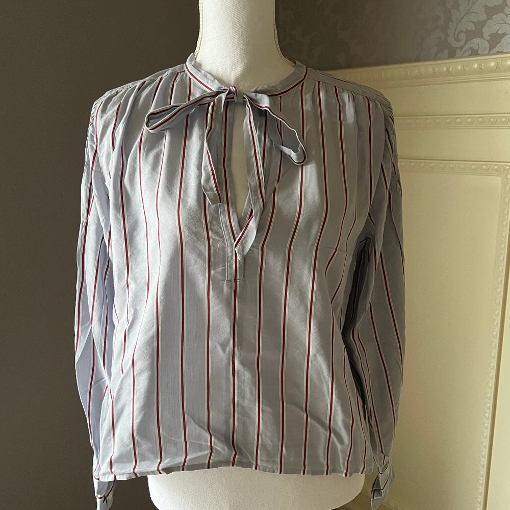 V-neck tie top in striped cotton-blend dobby from J Crew